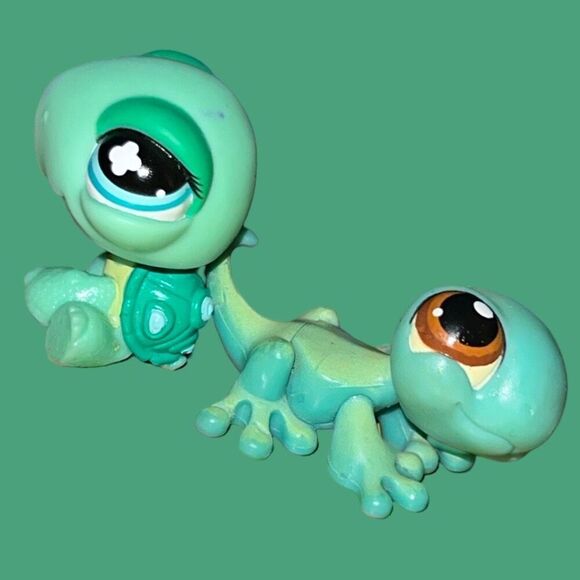 2005 Littlest Pet Shop LPS #111 Gecko Lizard Brown Spots Eyes & Turtle #642 B14 - Picture 5 of 6